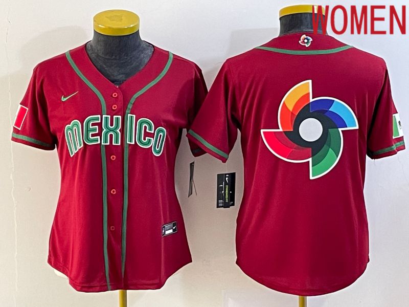 Women 2023 World Cub Mexico Blank Red Nike MLB Jersey8->women mlb jersey->Women Jersey
